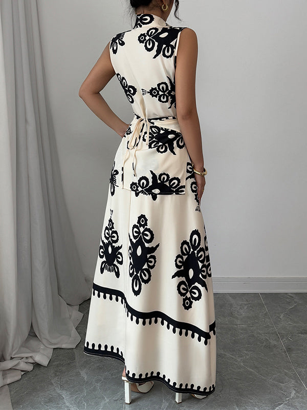 Printed Sleeveless Shirt & Skirt Set