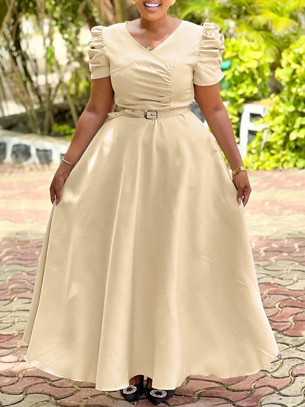 V-Neck Belted Dress