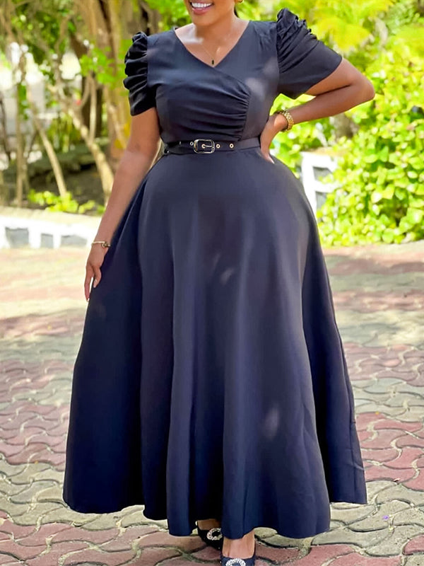 V-Neck Belted Dress