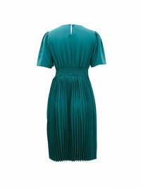 Solid Round-Neck Pleated Dress