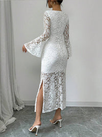 Bell-Sleeve Side Slit Lace Dress