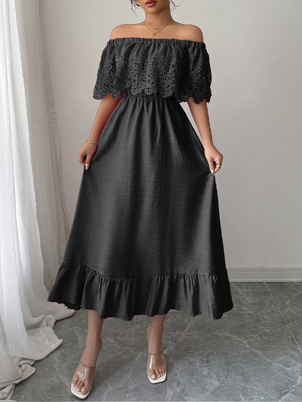 Lace-Combo Off-Shoulder Dress
