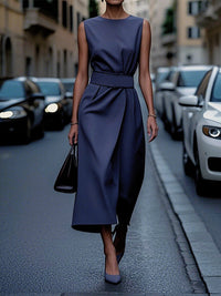 Solid Sleeveless Midi Dress