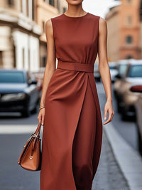 Solid Sleeveless Midi Dress