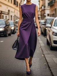 Solid Sleeveless Midi Dress