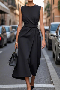 Solid Sleeveless Midi Dress