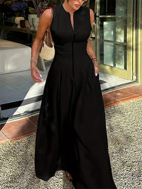 Solid Zip-Front Sleeveless Dress
