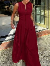 Solid Zip-Front Sleeveless Dress