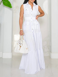 Solid Sleeveless Shirt Dress