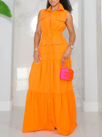 Solid Sleeveless Shirt Dress