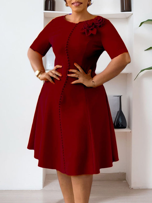 Round-Neck Floral Midi Dress