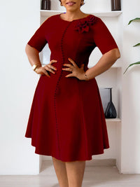 Round-Neck Floral Midi Dress