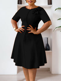 Round-Neck Floral Midi Dress