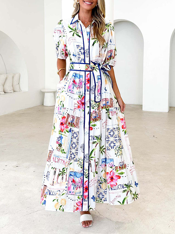 Printed Tied Shirt Dress