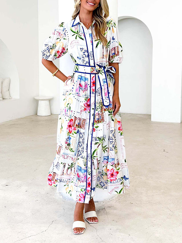 Printed Tied Shirt Dress