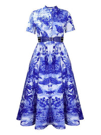 Printed Belted Shirt Dress