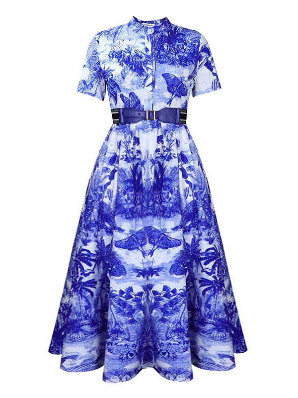 Printed Belted Shirt Dress