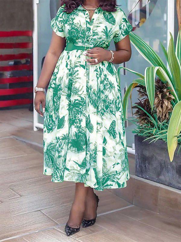 Printed Belted Shirt Dress