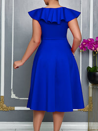 Solid V-Neck Ruffle Dress