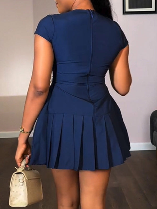 Solid Pleated Mini Dress