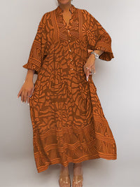 Printed V-Neck Button-Front Dress