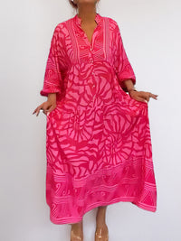 Printed V-Neck Button-Front Dress