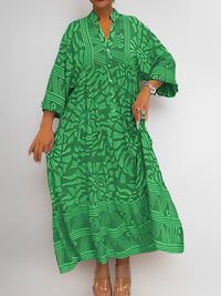 Printed V-Neck Button-Front Dress