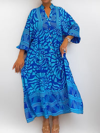 Printed V-Neck Button-Front Dress