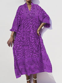 Printed V-Neck Button-Front Dress