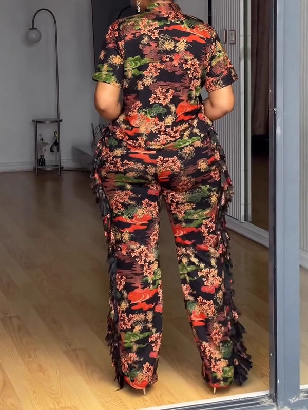 Printed Shirt & Fringe Pants Set