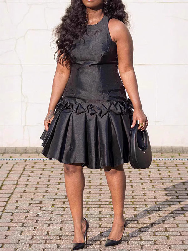 Solid Frilled Sleeveless Dress