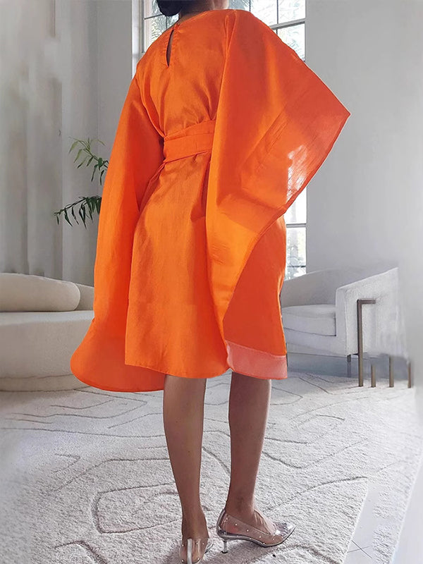 Batwing-Sleeve Tied Dress