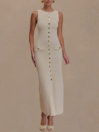 Button-Front Sleeveless Dress