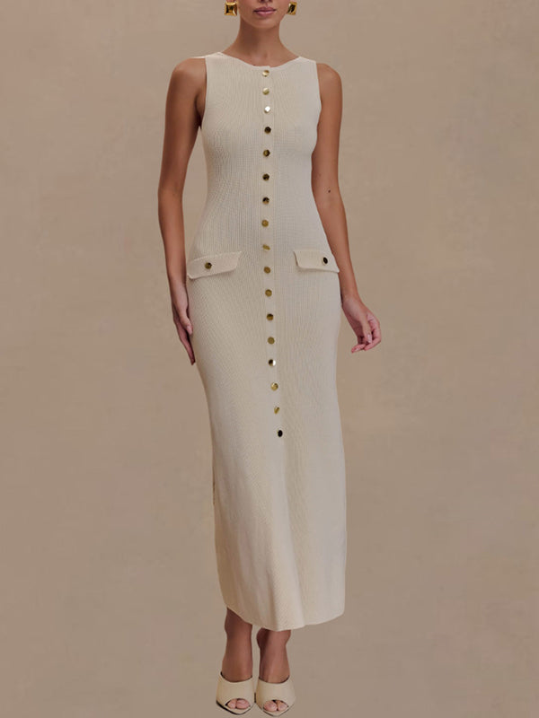 Button-Front Sleeveless Dress