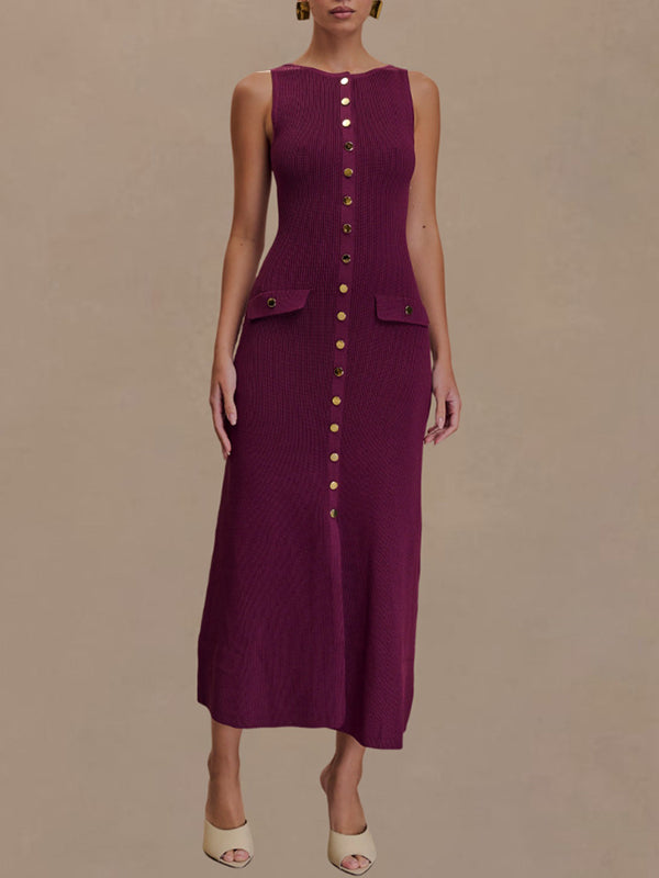 Button-Front Sleeveless Dress