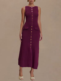 Button-Front Sleeveless Dress