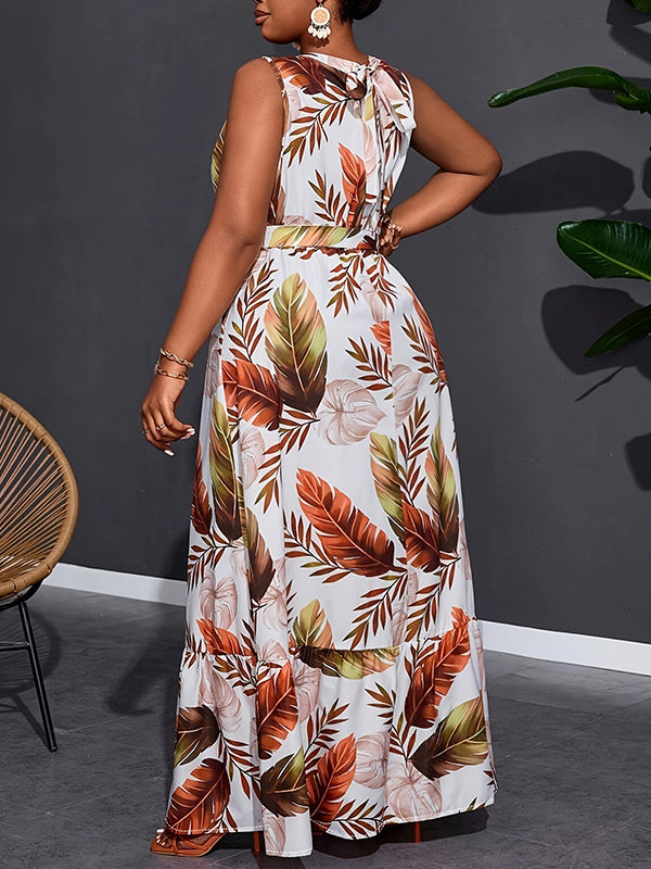 Printed Sleeveless Tied Dress