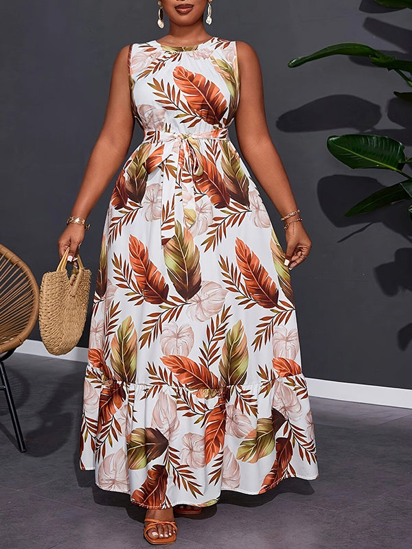 Printed Sleeveless Tied Dress