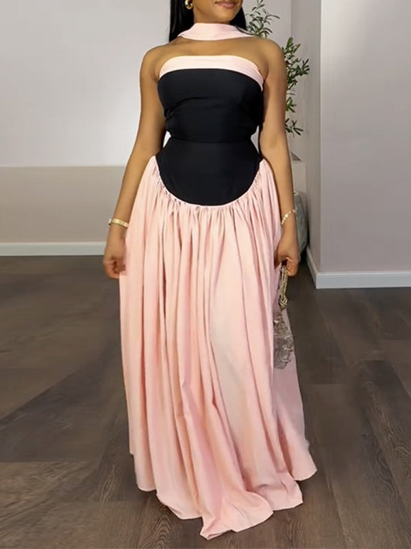 Two-Tone Strapless Maxi Dress