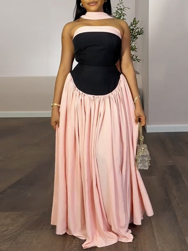Two-Tone Strapless Maxi Dress