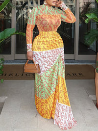 Printed Sheer Ruched Dress