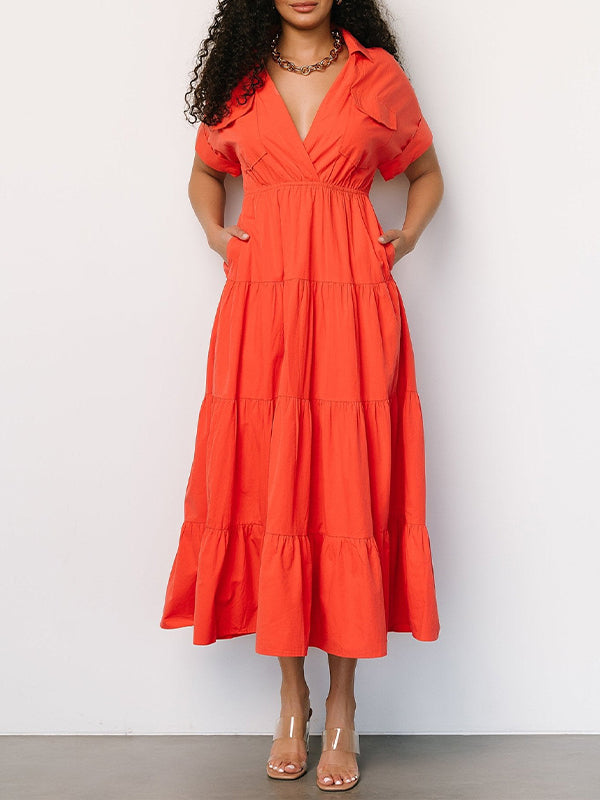 Solid Ruffle Shirt Dress