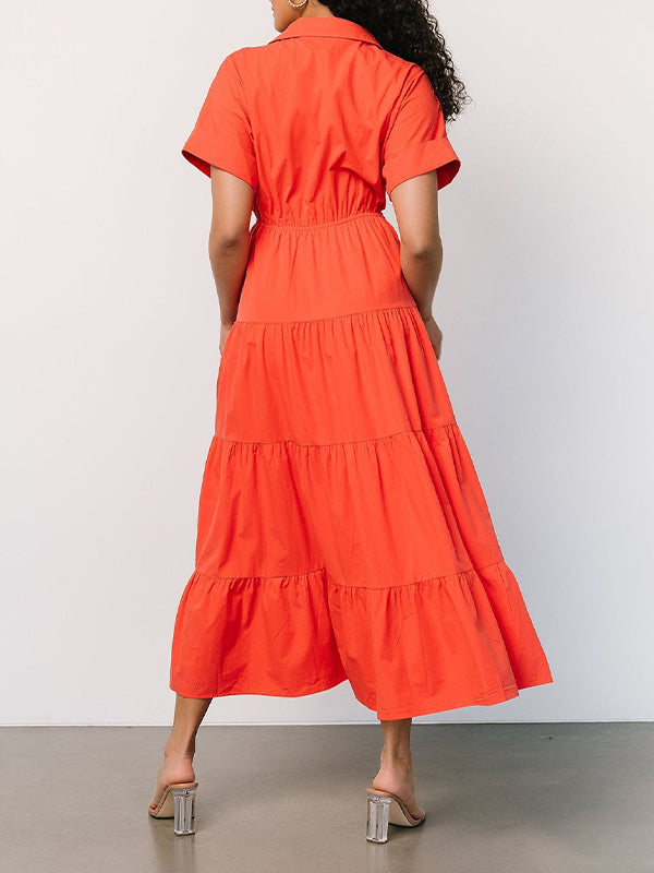 Solid Ruffle Shirt Dress