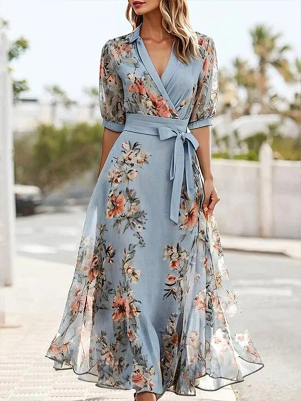 Printed V-Neck Shirt Dress