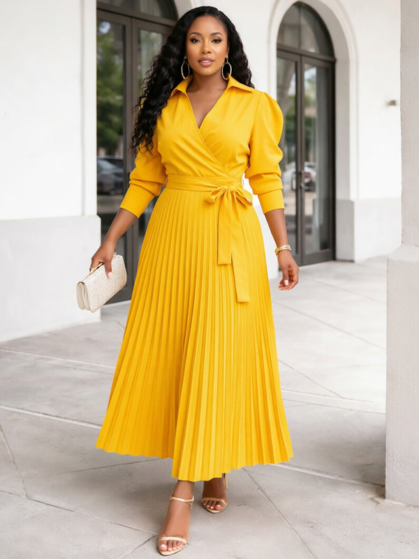 Beautiedoll Solid Pleated Shirt Dress