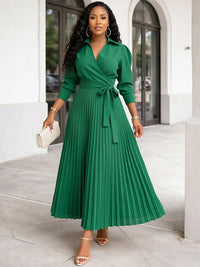 Solid Pleated Shirt Dress