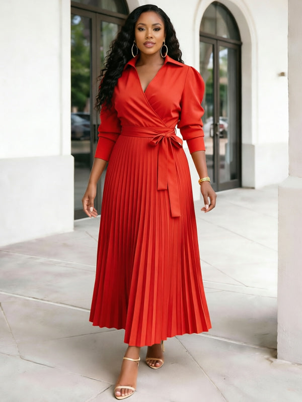 Solid Pleated Shirt Dress