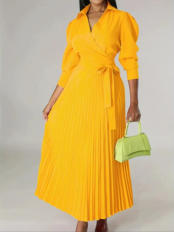 Solid Pleated Shirt Dress