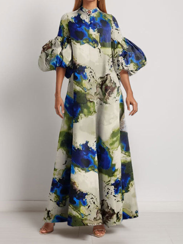Printed Puff-Sleeve Dress