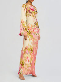 Printed Bell-Sleeve Maxi Dress